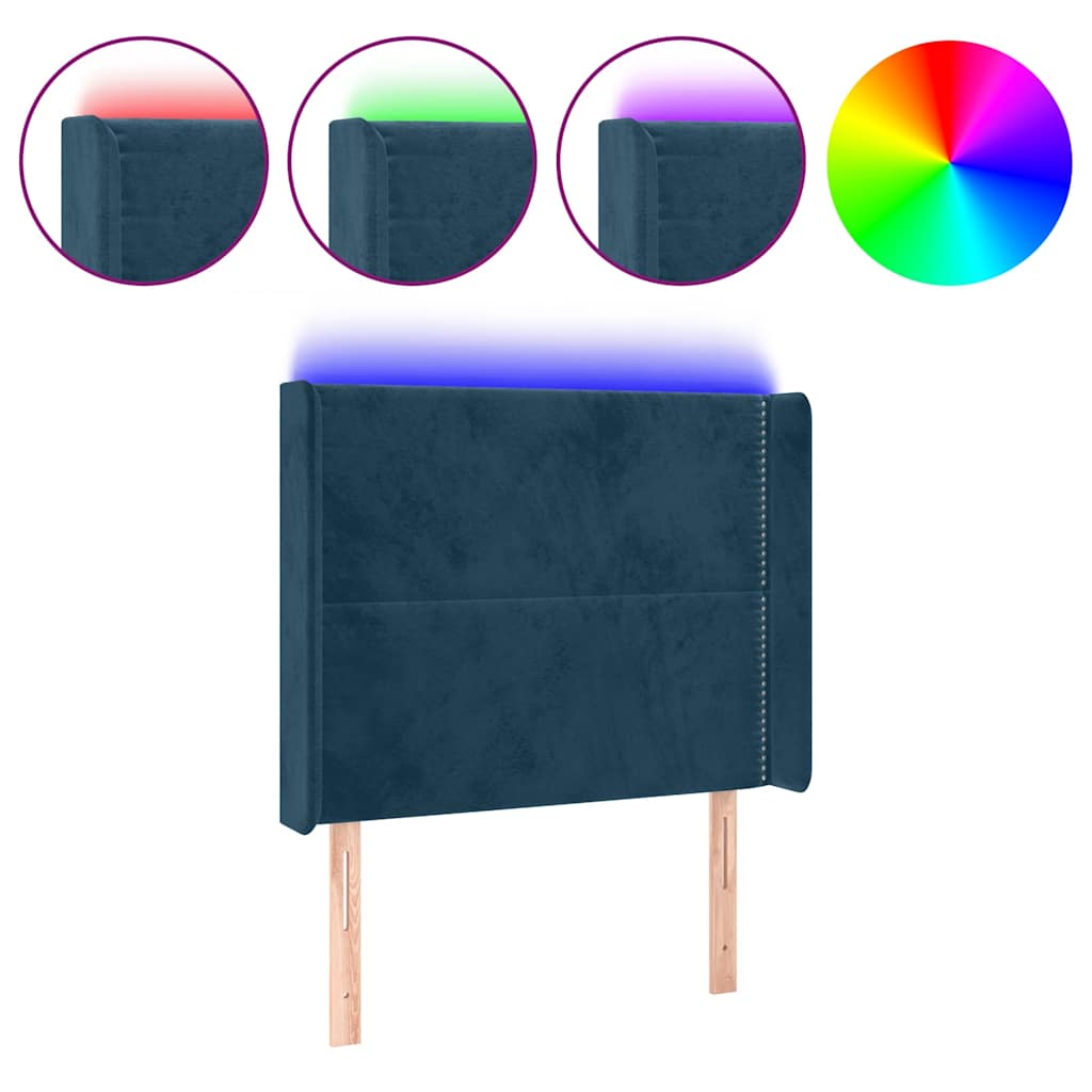 LED uzglavlje tamnoplavo 83x16x118/128 cm baršunasto