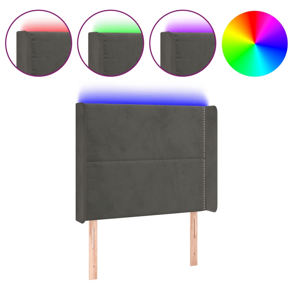 LED uzglavlje tamnosivo 93x16x118/128 cm baršunasto