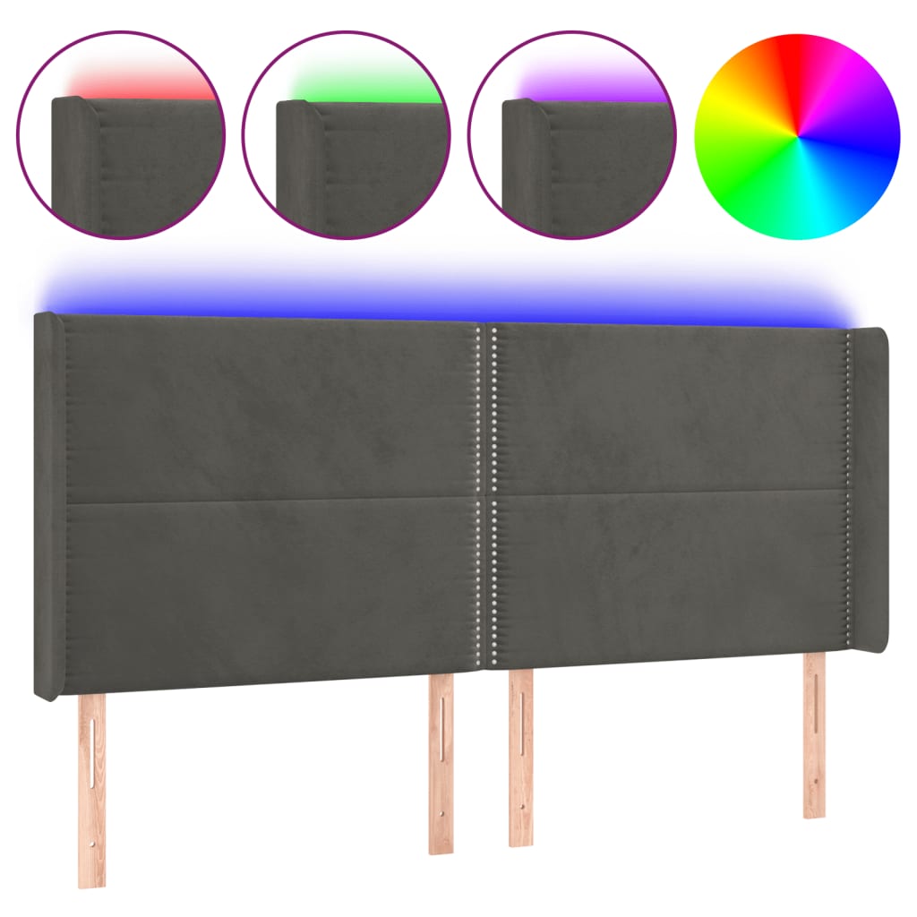 LED uzglavlje tamnosivo 163x16x118/128 cm baršunasto
