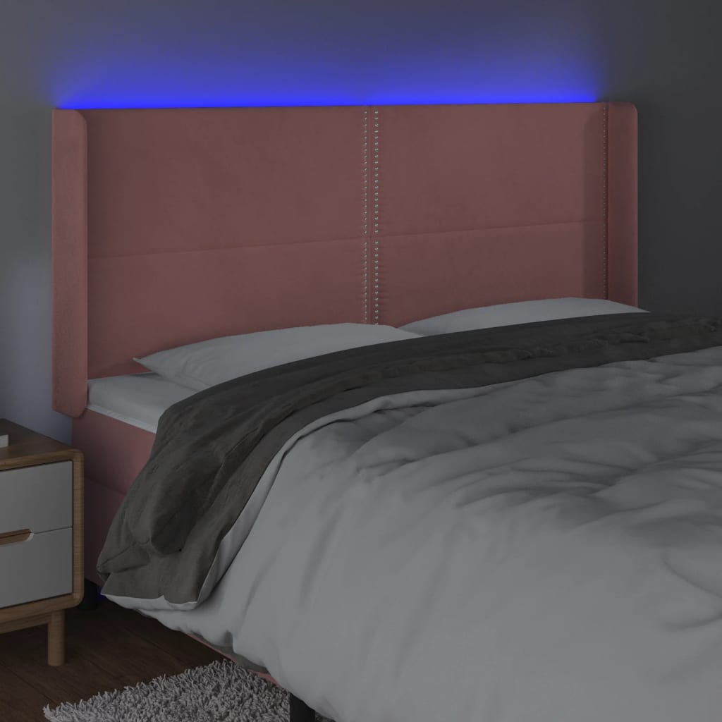LED uzglavlje Ružičasta 163x16x118/128 cm baršunasto