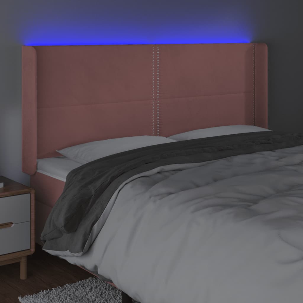 LED uzglavlje ružičasto 203x16x118/128 cm baršunasto