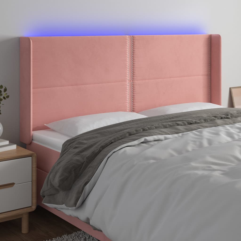 LED uzglavlje ružičasto 203x16x118/128 cm baršunasto