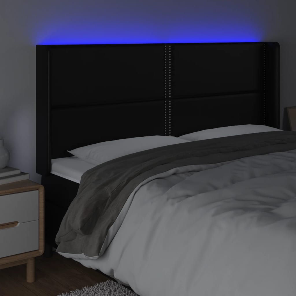 LED uzglavlje crno 183 x 16 x 118/128 cm od umjetna koža