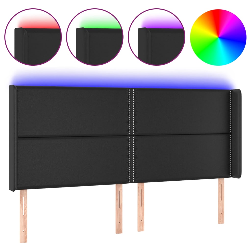 LED uzglavlje crno 203 x 16 x 118/128 cm od umjetna koža