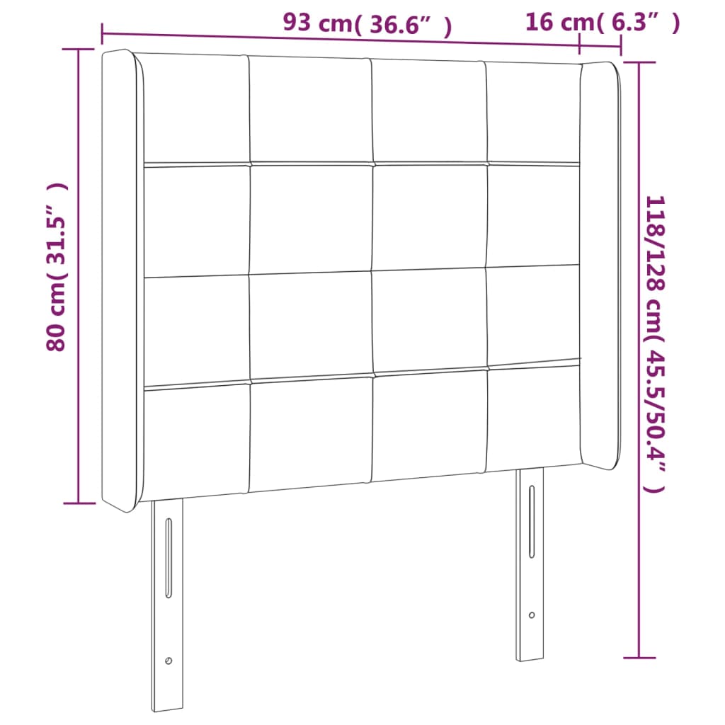 LED uzglavlje smeđesivo 93 x 16 x 118/128 cm od tkanine