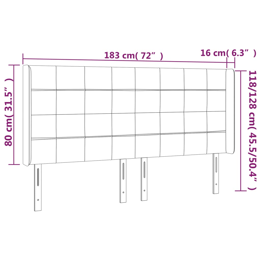 LED uzglavlje tamnosivo 183 x 16 x 118/128 cm od tkanine