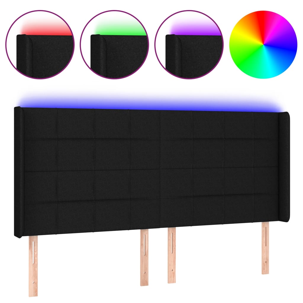 LED uzglavlje crno 183 x 16 x 118/128 cm od tkanine