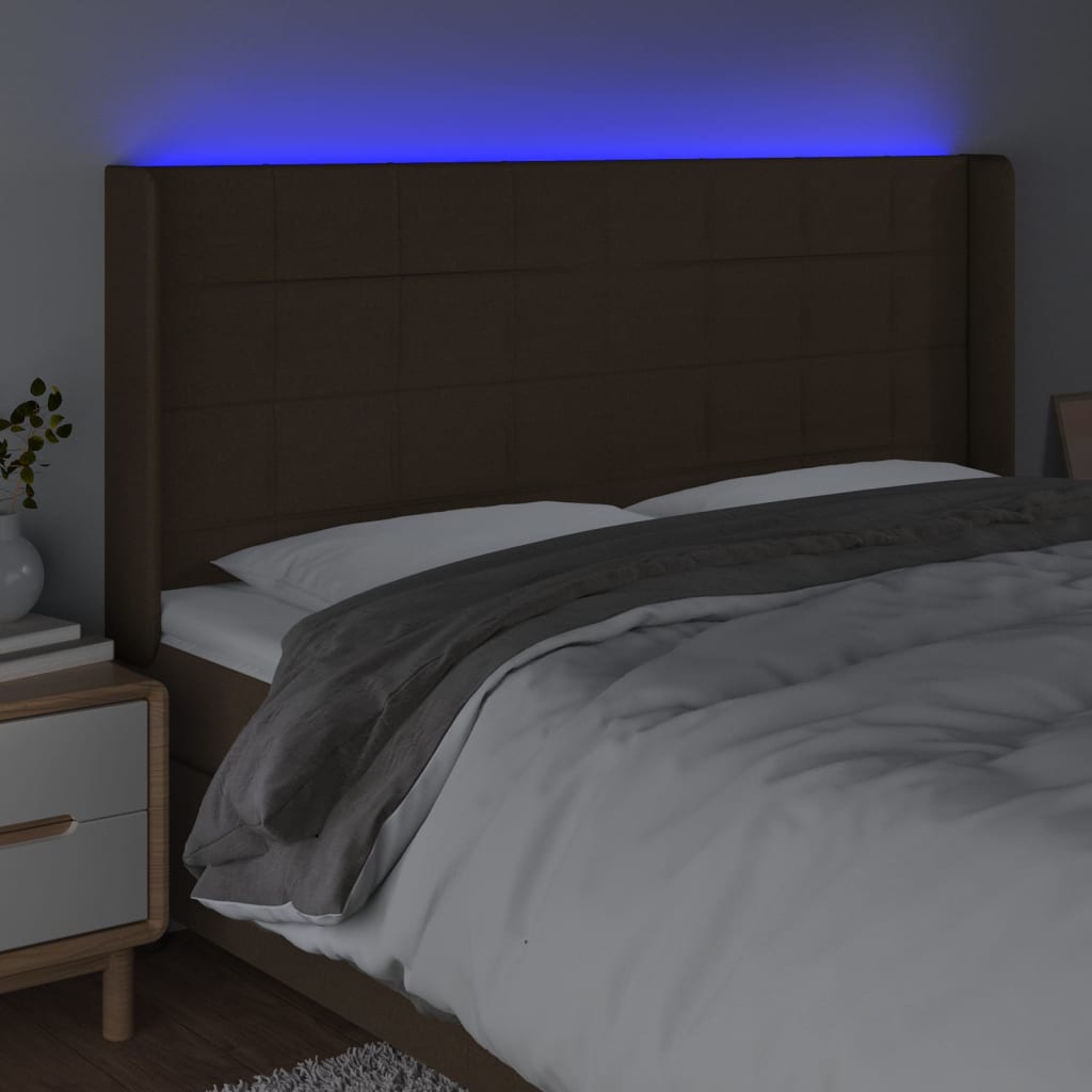 LED uzglavlje tamnosmeđe 183x16x118/128 cm od tkanine