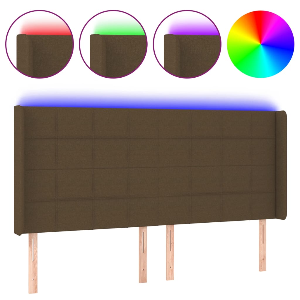 LED uzglavlje tamnosmeđe 203x16x118/128 cm od tkanine