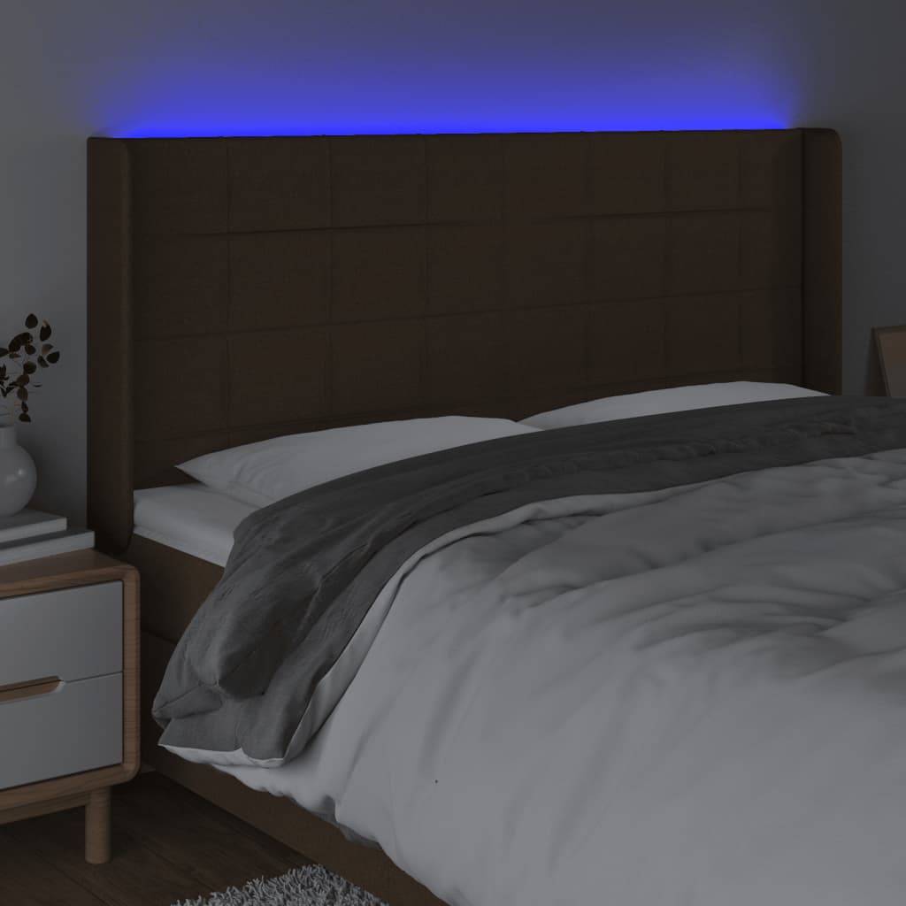 LED uzglavlje tamnosmeđe 203x16x118/128 cm od tkanine