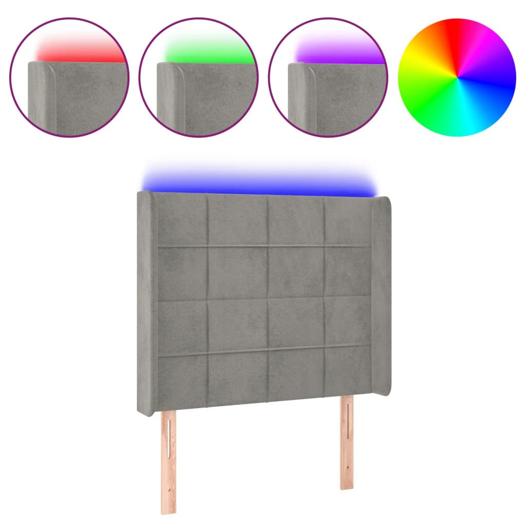 LED uzglavlje svjetlosivo 83 x 16 x 118/128 cm baršunasto