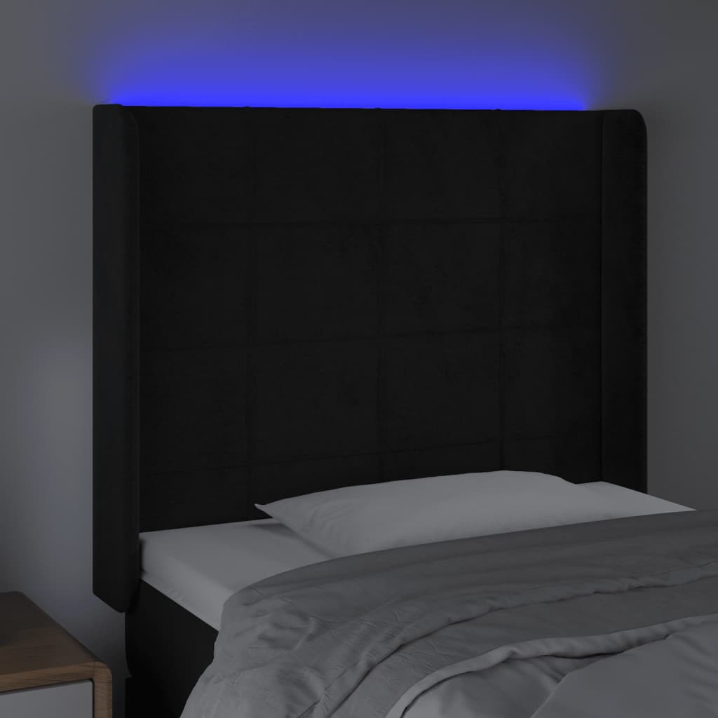 LED uzglavlje crno 103x16x118/128 cm baršunasto