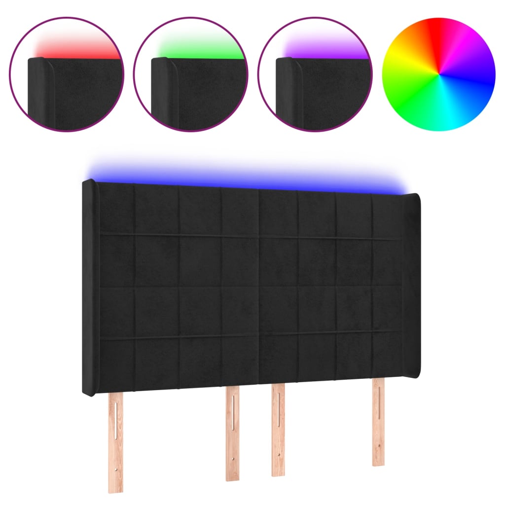 LED uzglavlje crno 147x16x118/128 cm baršunasto