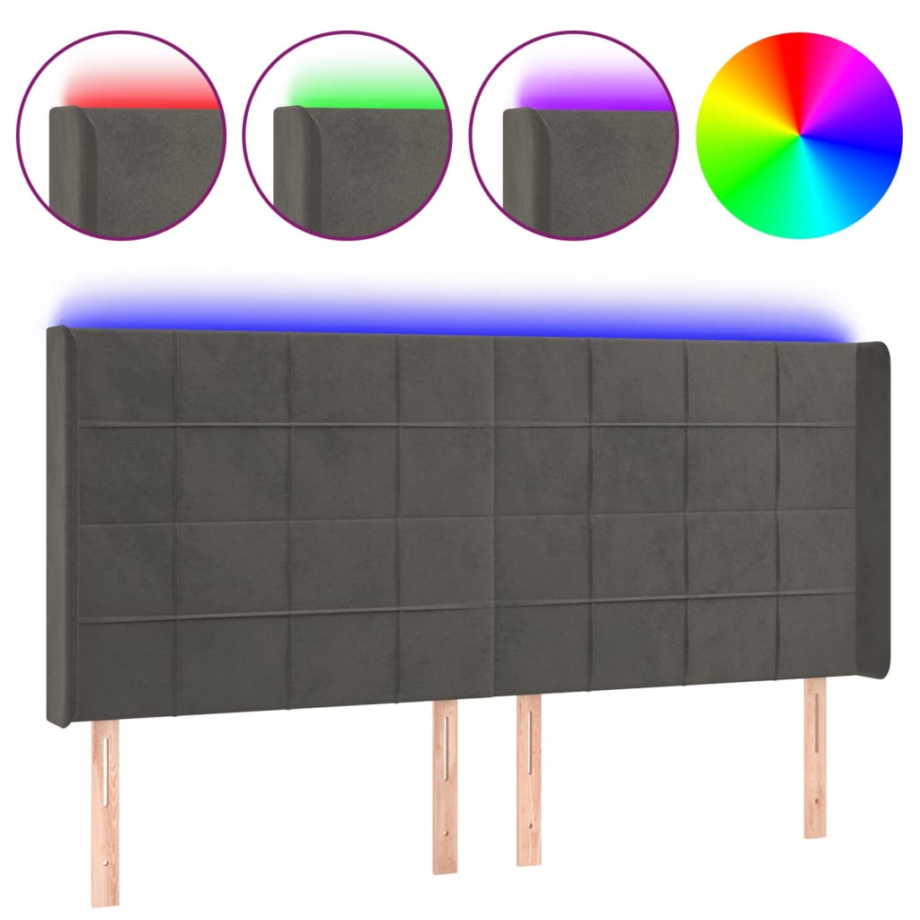 LED uzglavlje tamnosivo 163x16x118/128 cm baršunasto
