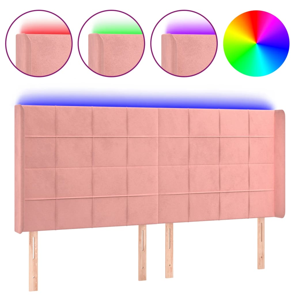 LED uzglavlje ružičasto 183x16x118/128 cm baršunasto