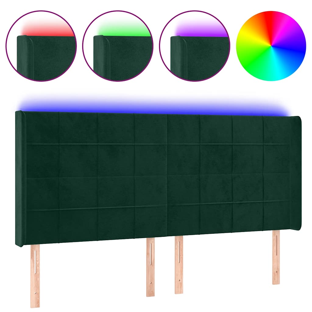 LED uzglavlje tamnozeleno 203 x 16 x 118/128 cm baršunasto