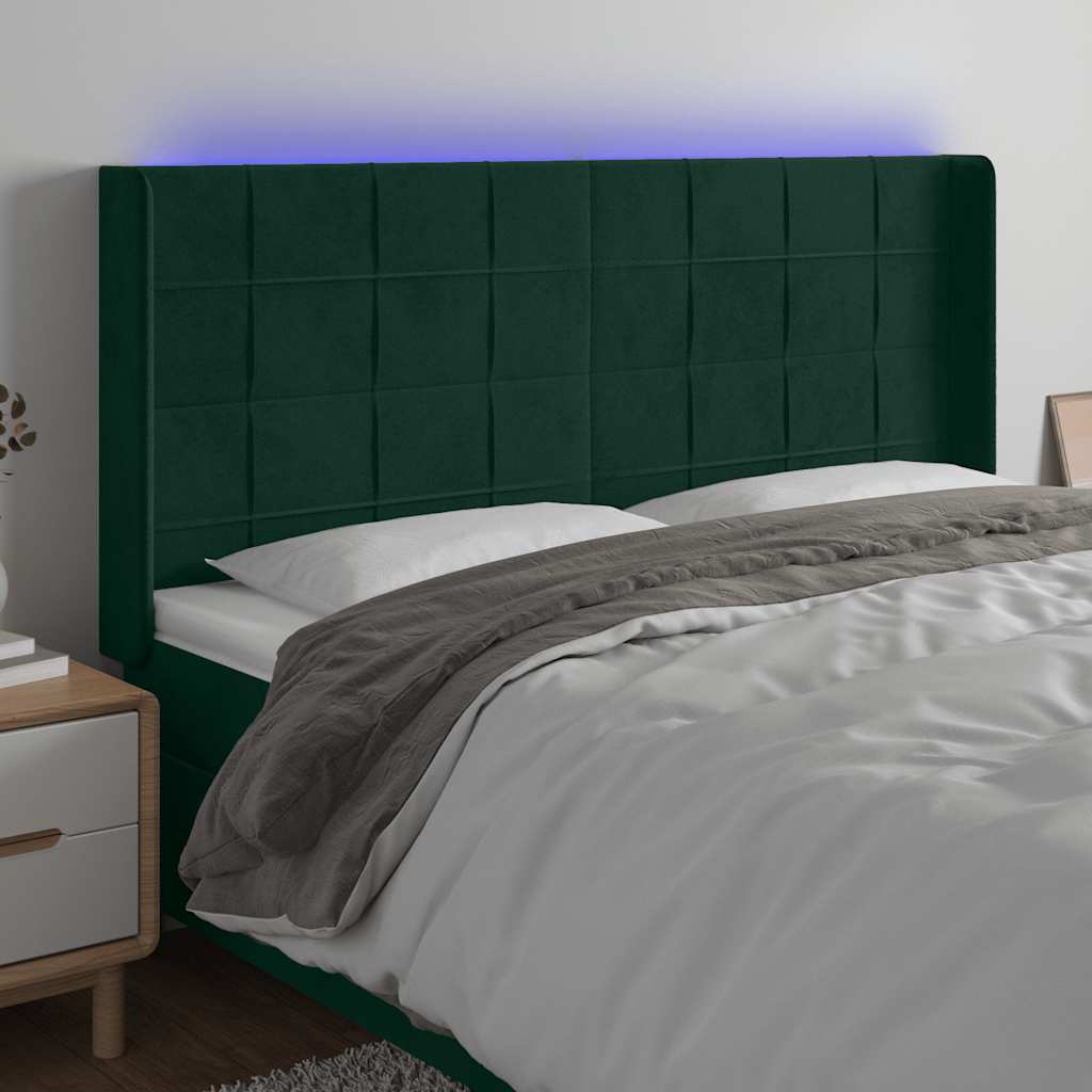 LED uzglavlje tamnozeleno 203 x 16 x 118/128 cm baršunasto