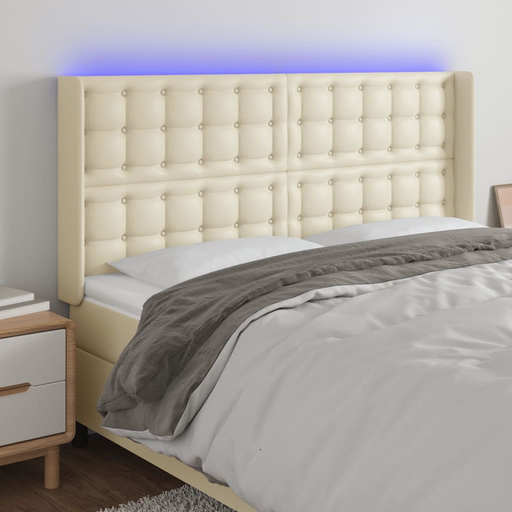 LED uzglavlje krem 163 x 16 x 118/128 cm od umjetne kože