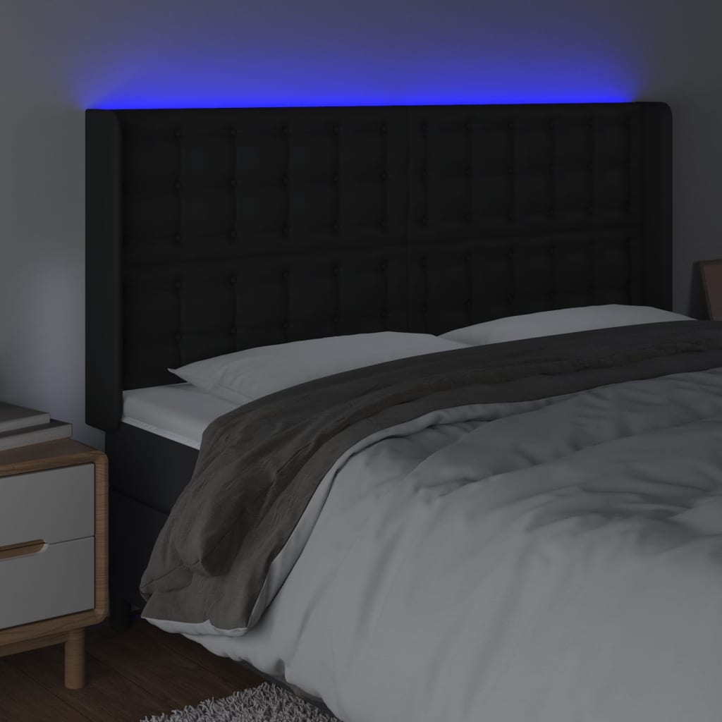 LED uzglavlje crno 183 x 16 x 118/128 cm od umjetna koža