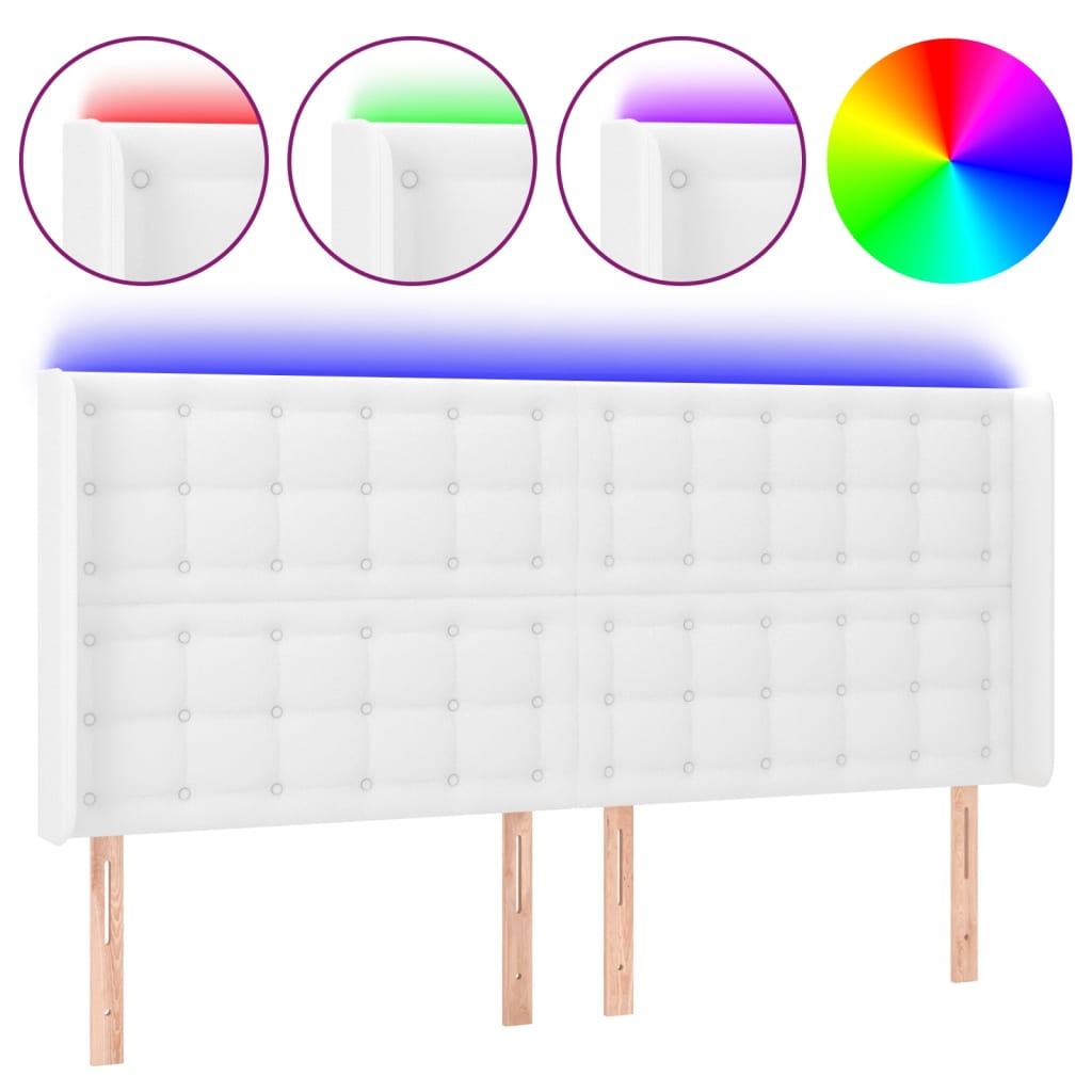 LED uzglavlje bijelo 183x16x118/128 cm od umjetne kože