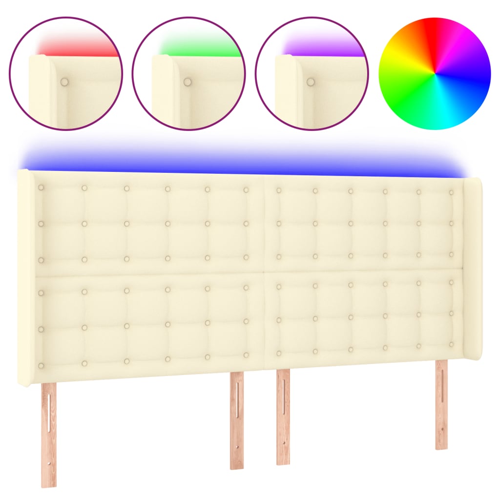 LED uzglavlje krem 203 x 16 x 118/128 cm od umjetne kože