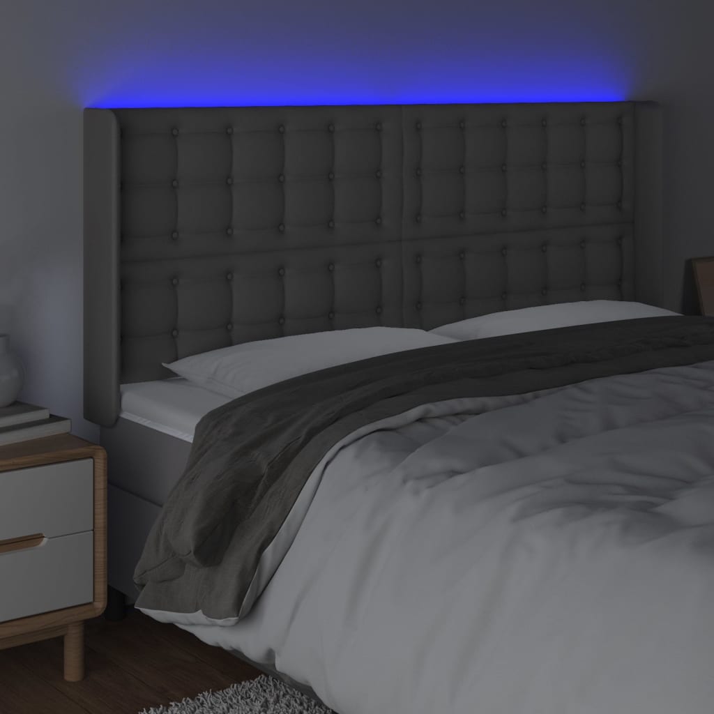 LED uzglavlje sivo 203x16x118/128 cm od umjetne kože