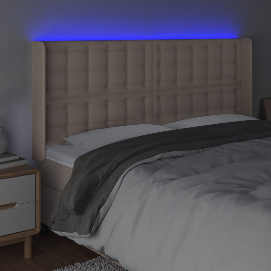 LED uzglavlje boja cappuccina 203x16x118/128cm umjetna koža