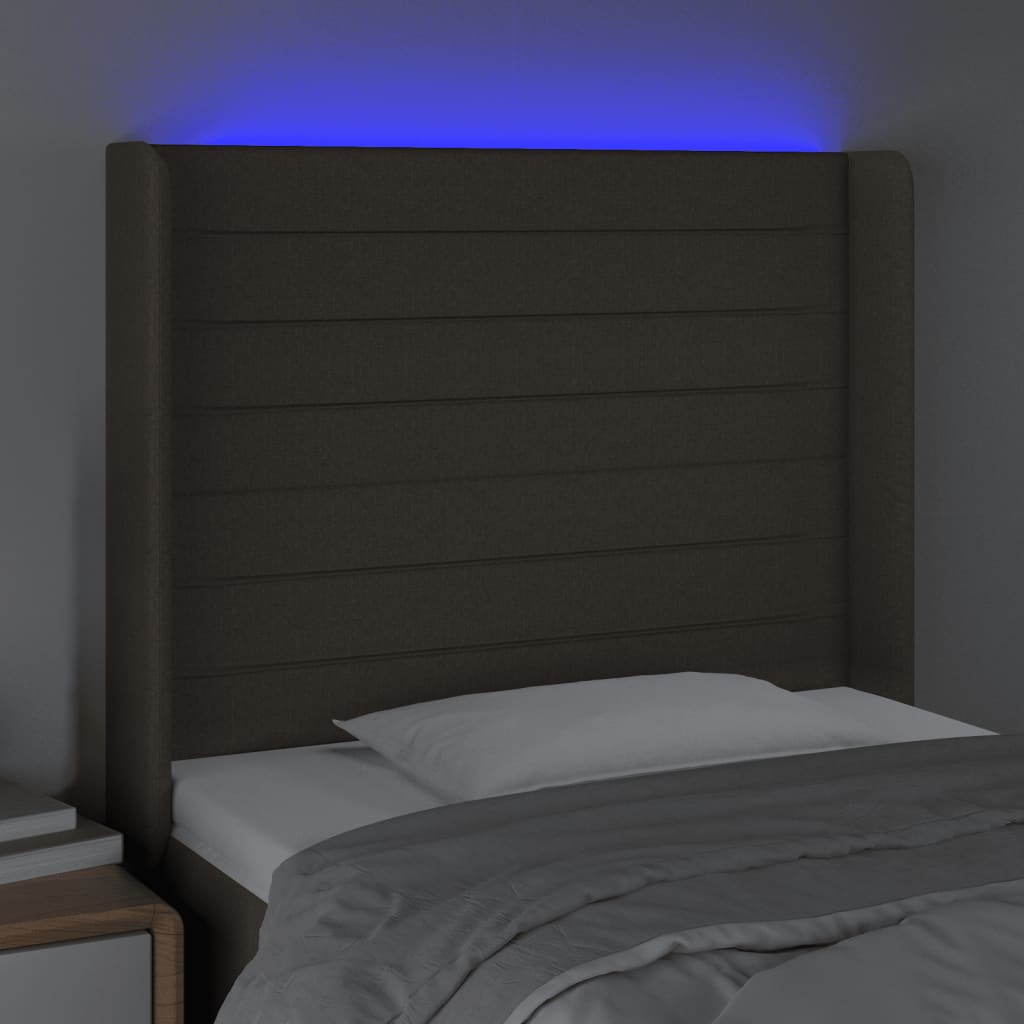 LED uzglavlje smeđesivo 93 x 16 x 118/128 cm od tkanine