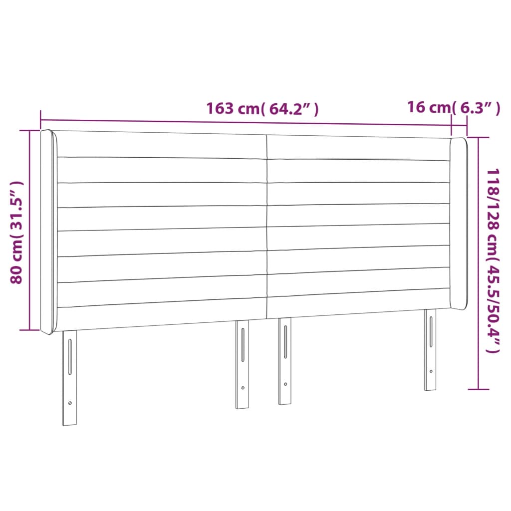 LED uzglavlje smeđesivo 163 x 16 x 118/128 cm od tkanine