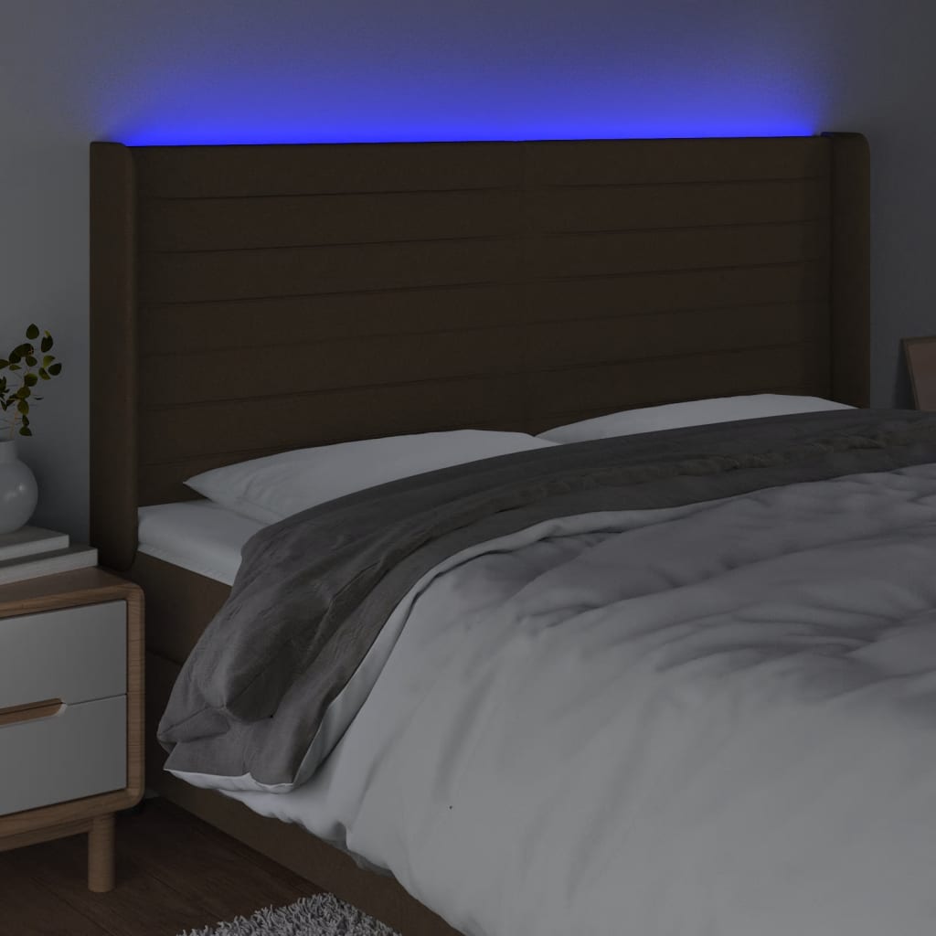 LED uzglavlje tamnosmeđe 183x16x118/128 cm od tkanine