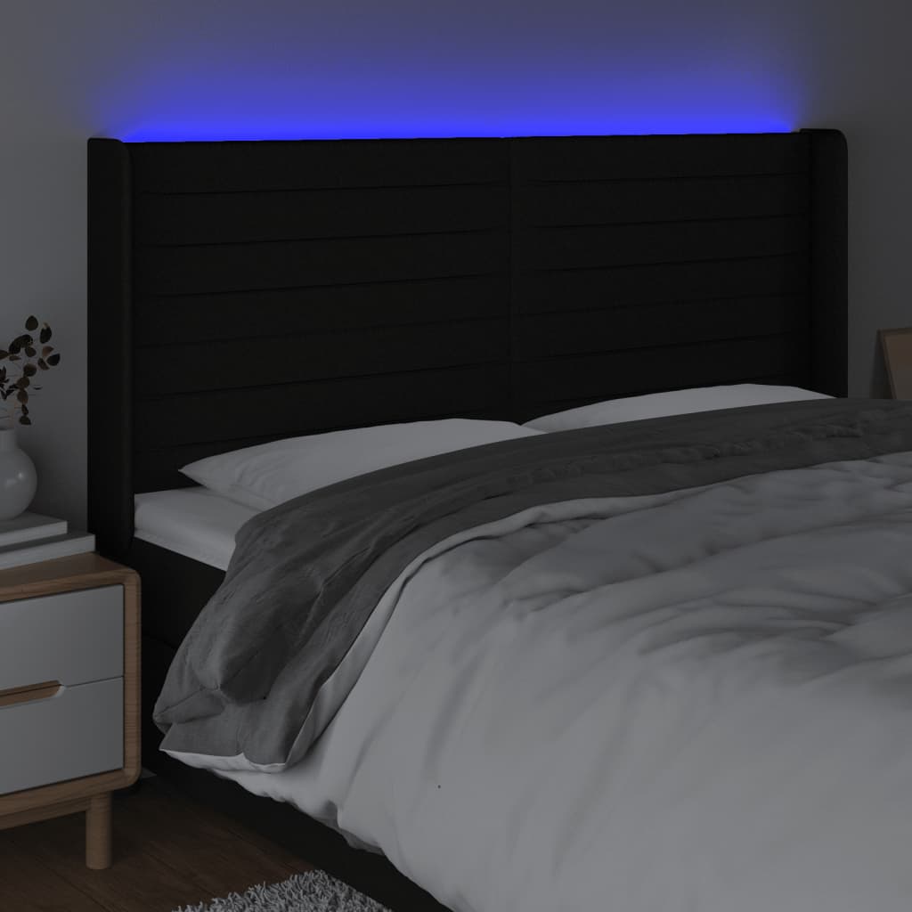 LED uzglavlje crno 203 x 16 x 118/128 cm od tkanine
