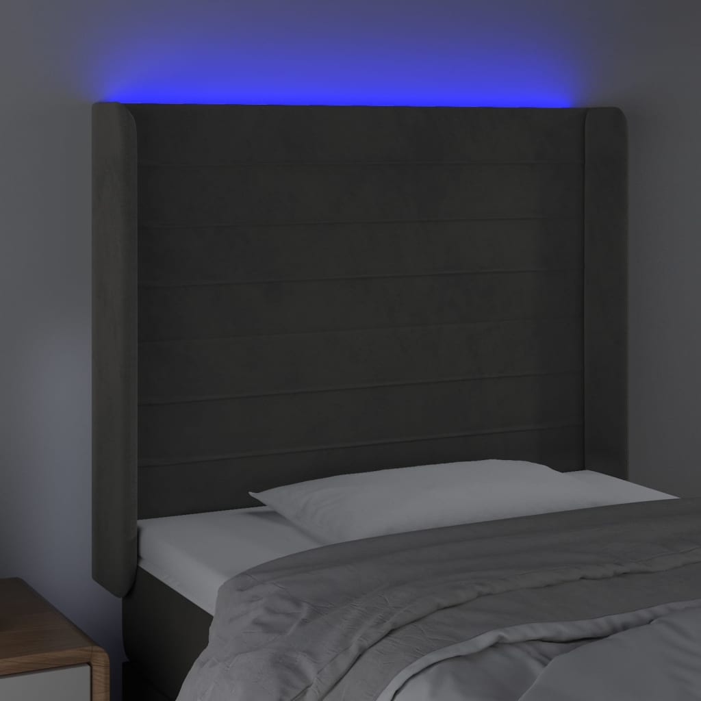 LED uzglavlje tamnosivo 83x16x118/128 cm baršunasto