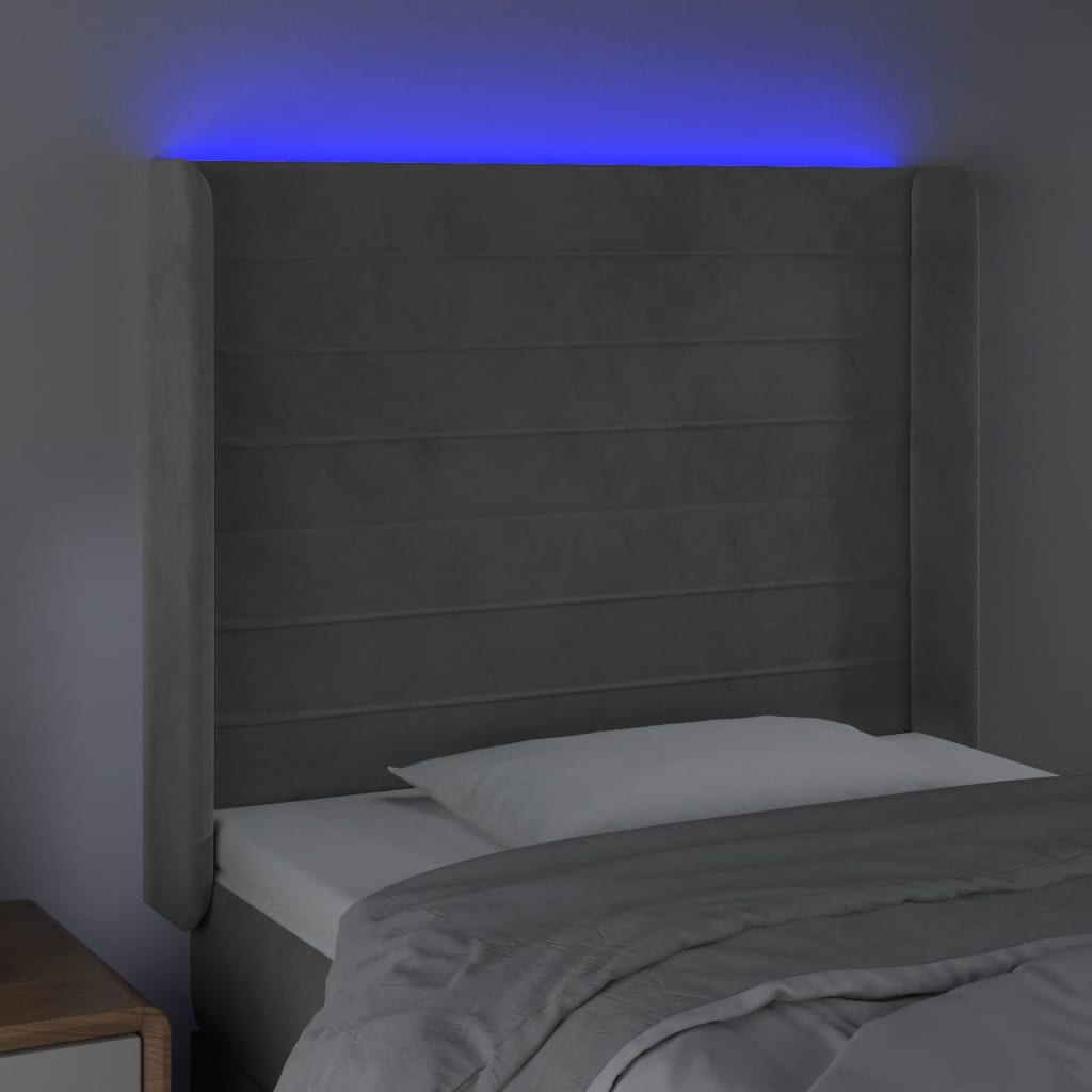 LED uzglavlje svjetlosivo 93 x 16 x 118/128 cm baršunasto