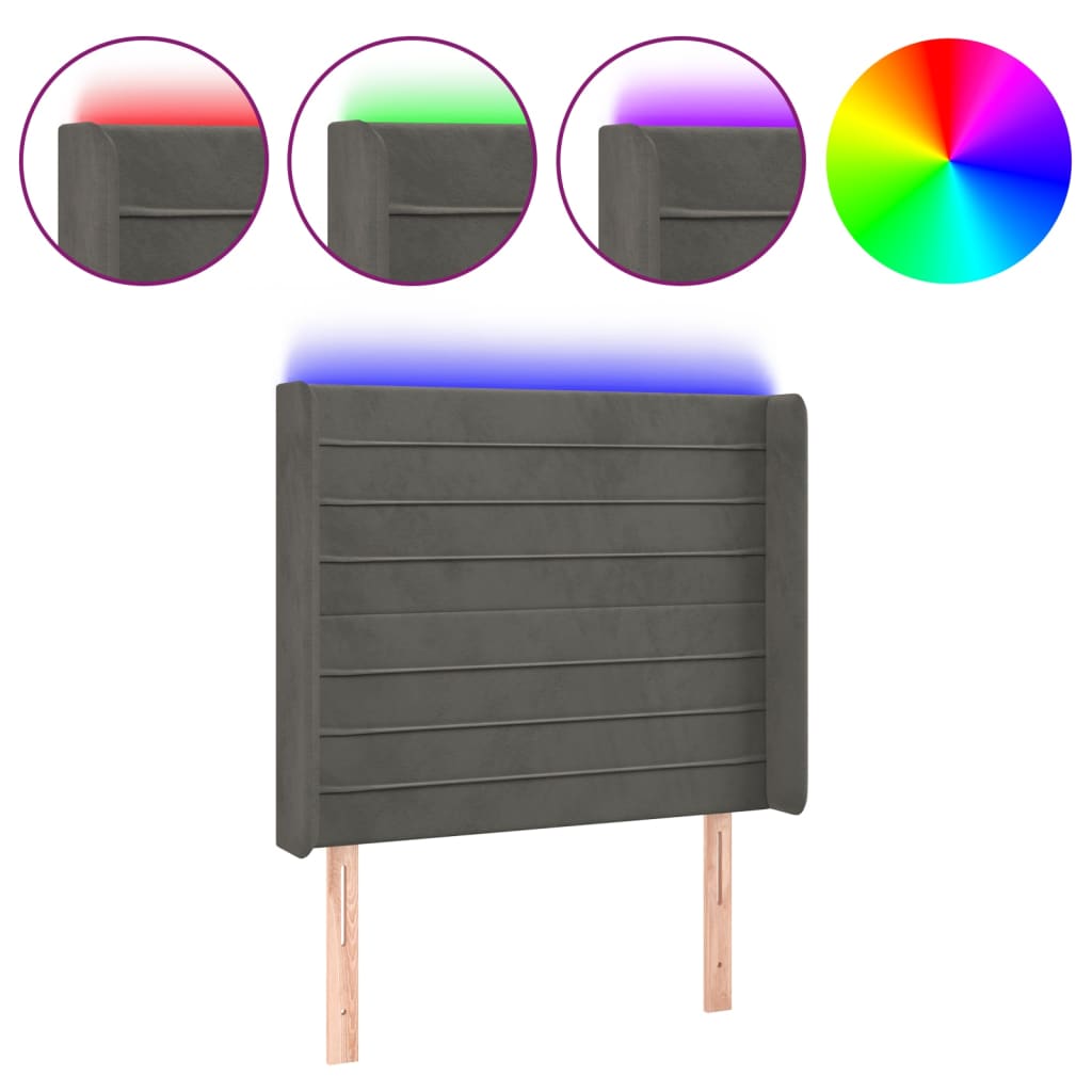 LED uzglavlje tamnosivo 93x16x118/128 cm baršunasto