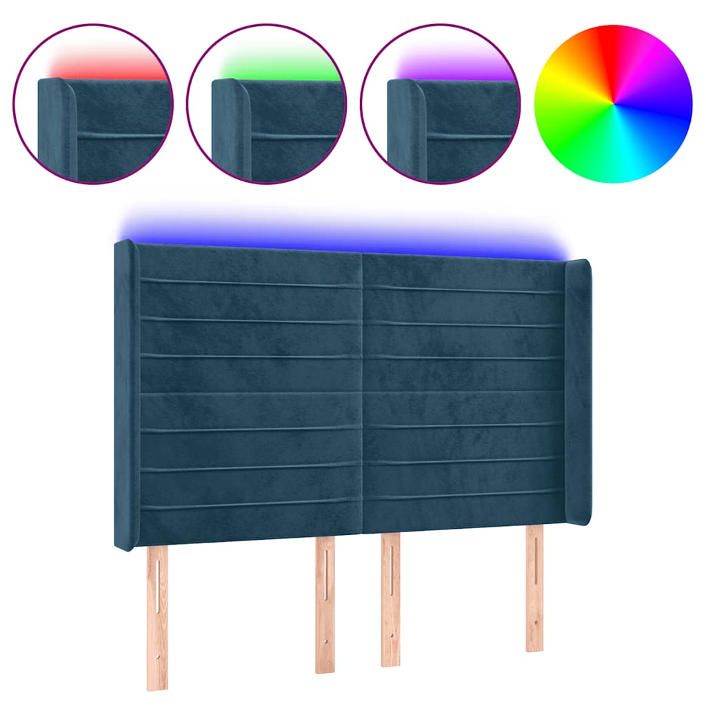 LED uzglavlje tamnoplavo 147x16x118/128 cm baršunasto