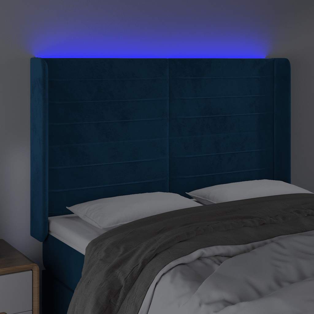 LED uzglavlje tamnoplavo 147x16x118/128 cm baršunasto