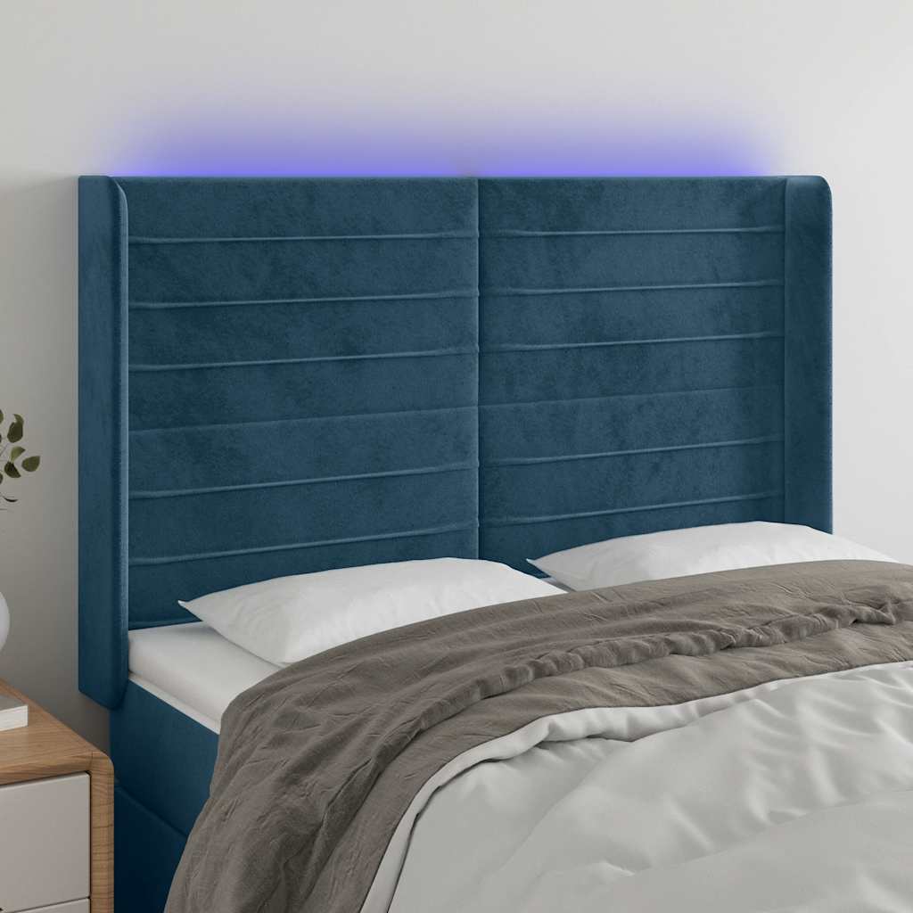 LED uzglavlje tamnoplavo 147x16x118/128 cm baršunasto