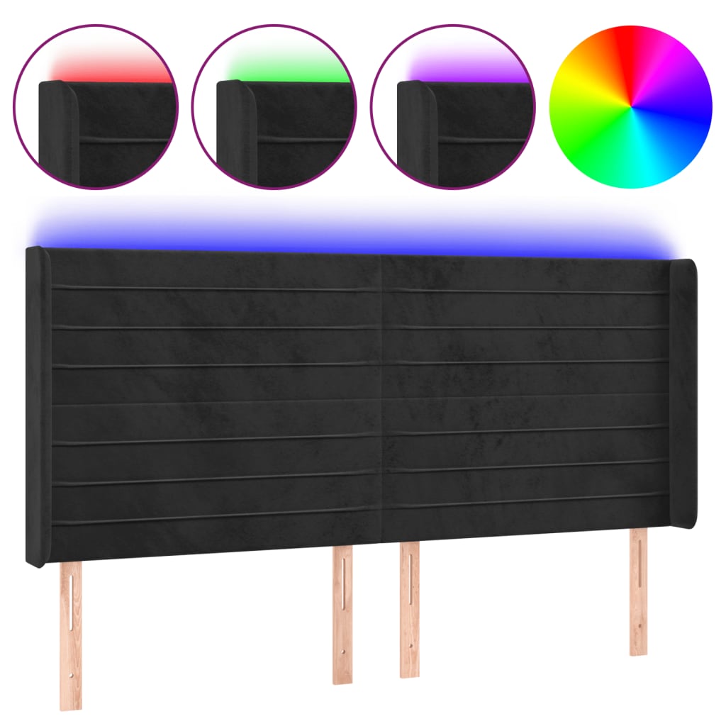 LED uzglavlje crno 163 x 16 x 118/128 cm baršunasto