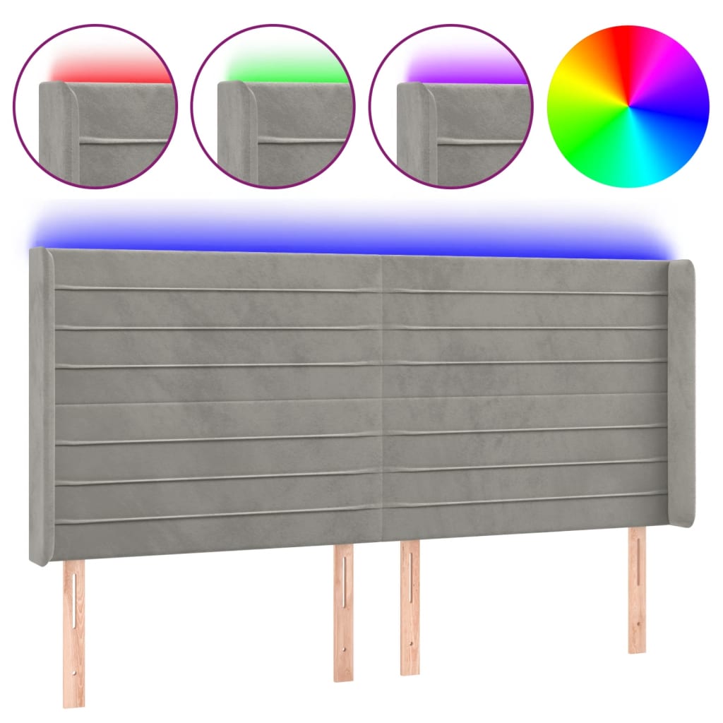 LED uzglavlje svjetlosivo 183 x 16 x 118/128 cm baršunasto