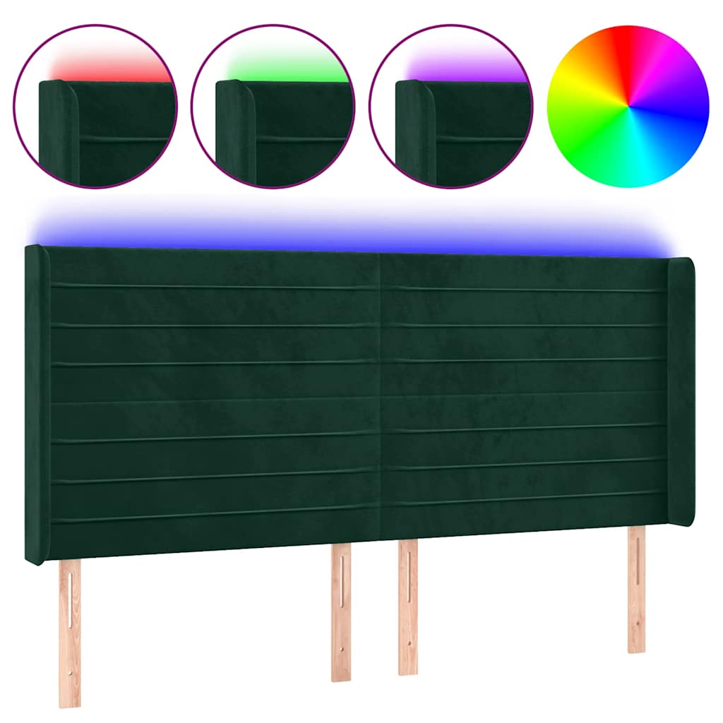 LED uzglavlje tamnozeleno 183 x 16 x 118/128 cm baršunasto