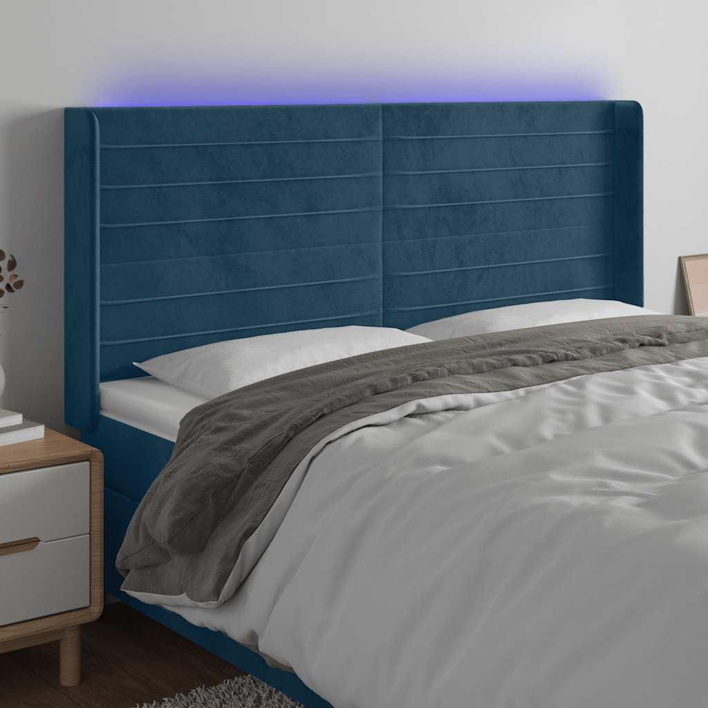 LED uzglavlje tamnoplavo 183 x 16 x 118/128 cm od tkanine