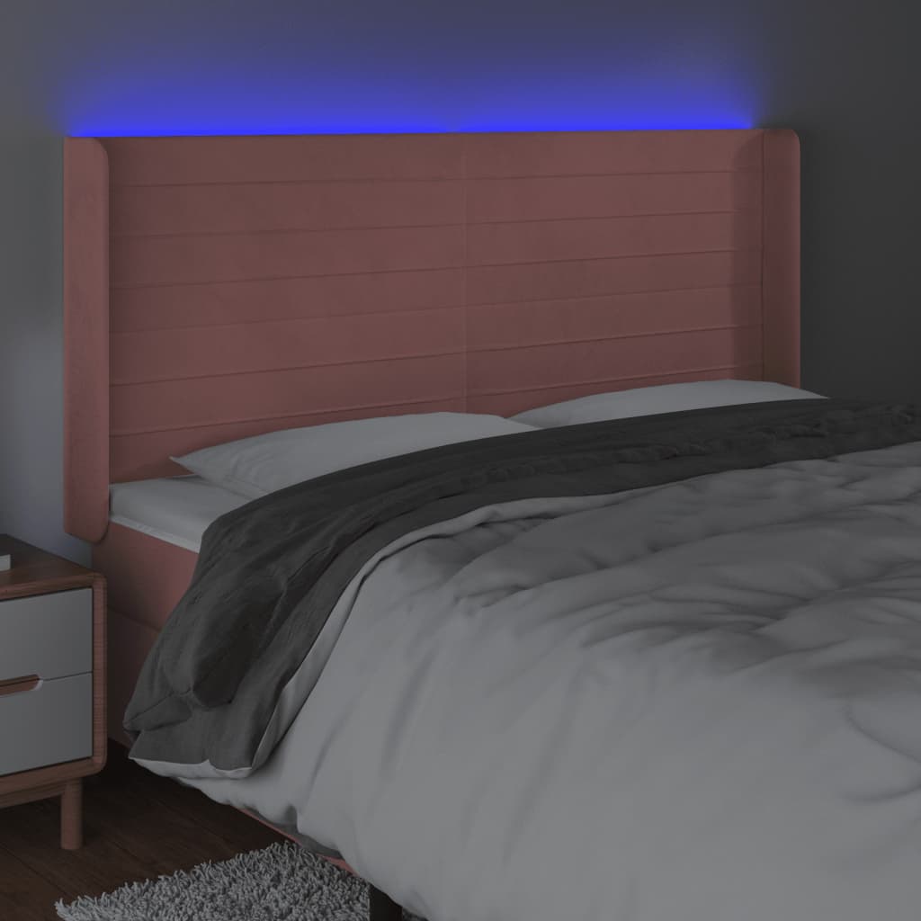 LED uzglavlje ružičasto 183x16x118/128 cm baršunasto