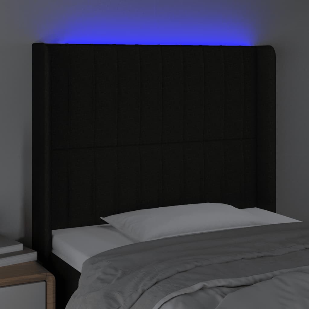 LED uzglavlje crno 93 x 16 x 118/128 cm od tkanine