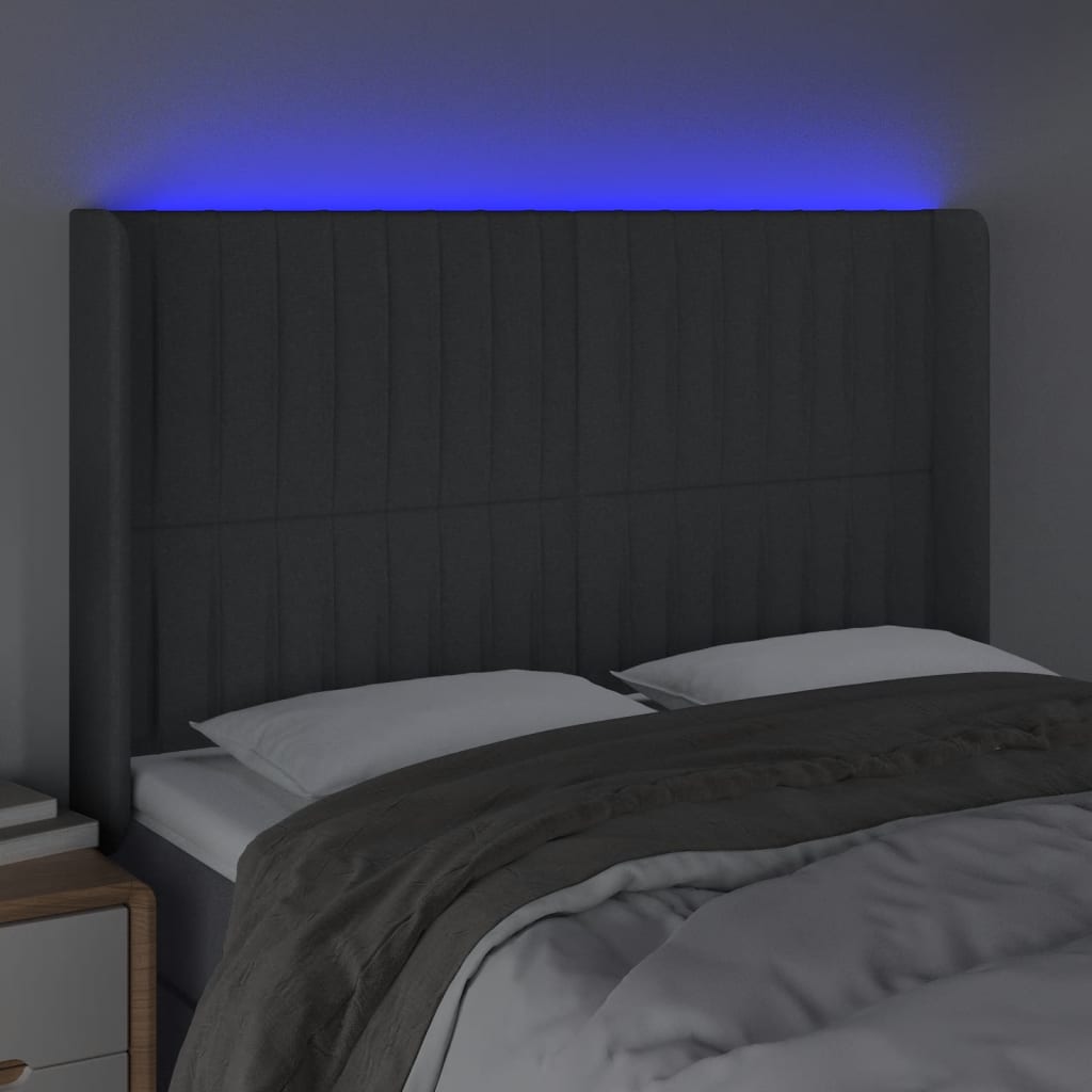 LED uzglavlje tamnosivo 147 x 16 x 118/128 cm od tkanine