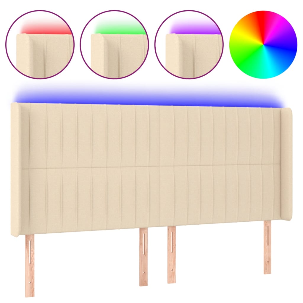 LED uzglavlje krem 163 x 16 x 118/128 cm od tkanine