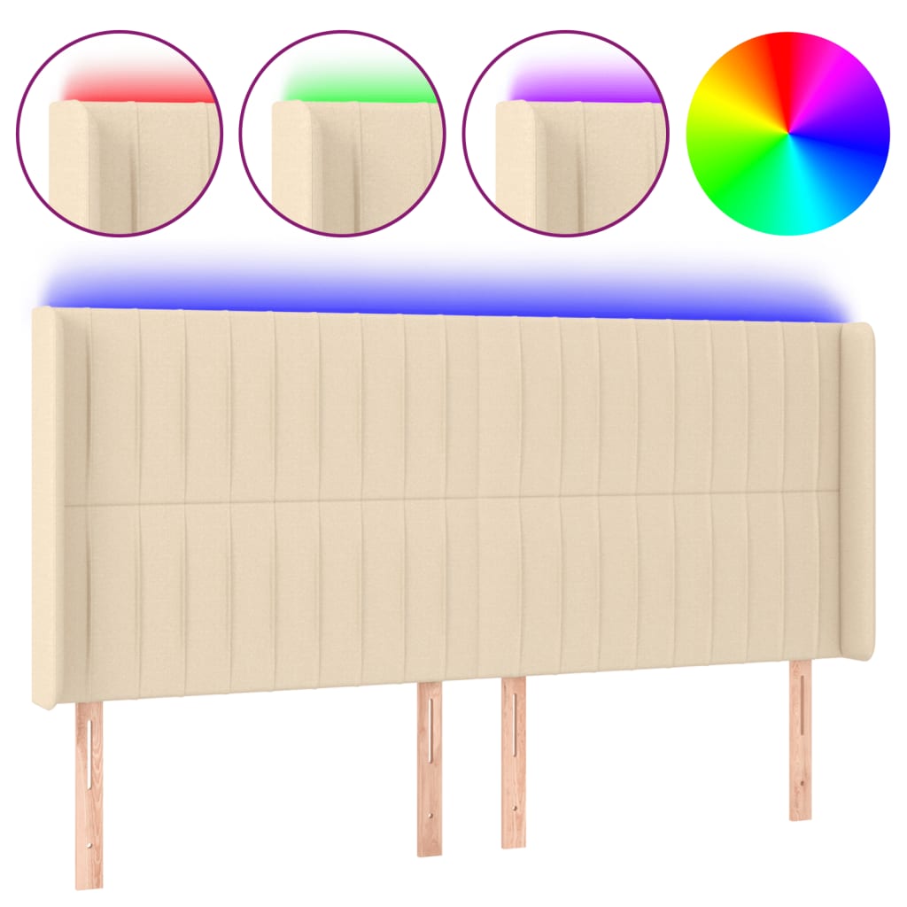 LED uzglavlje krem 183 x 16 x 118/128 cm od tkanine