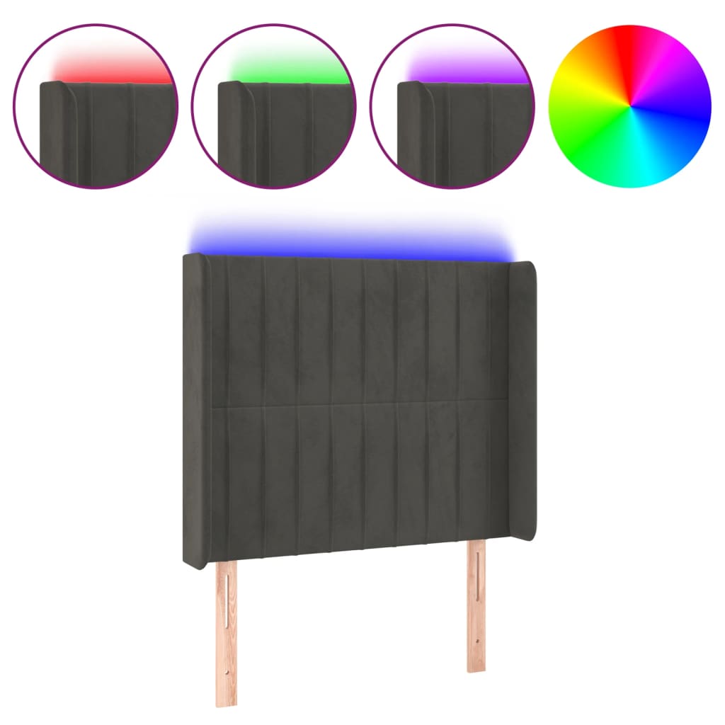 LED uzglavlje tamnosivo 83x16x118/128 cm baršunasto