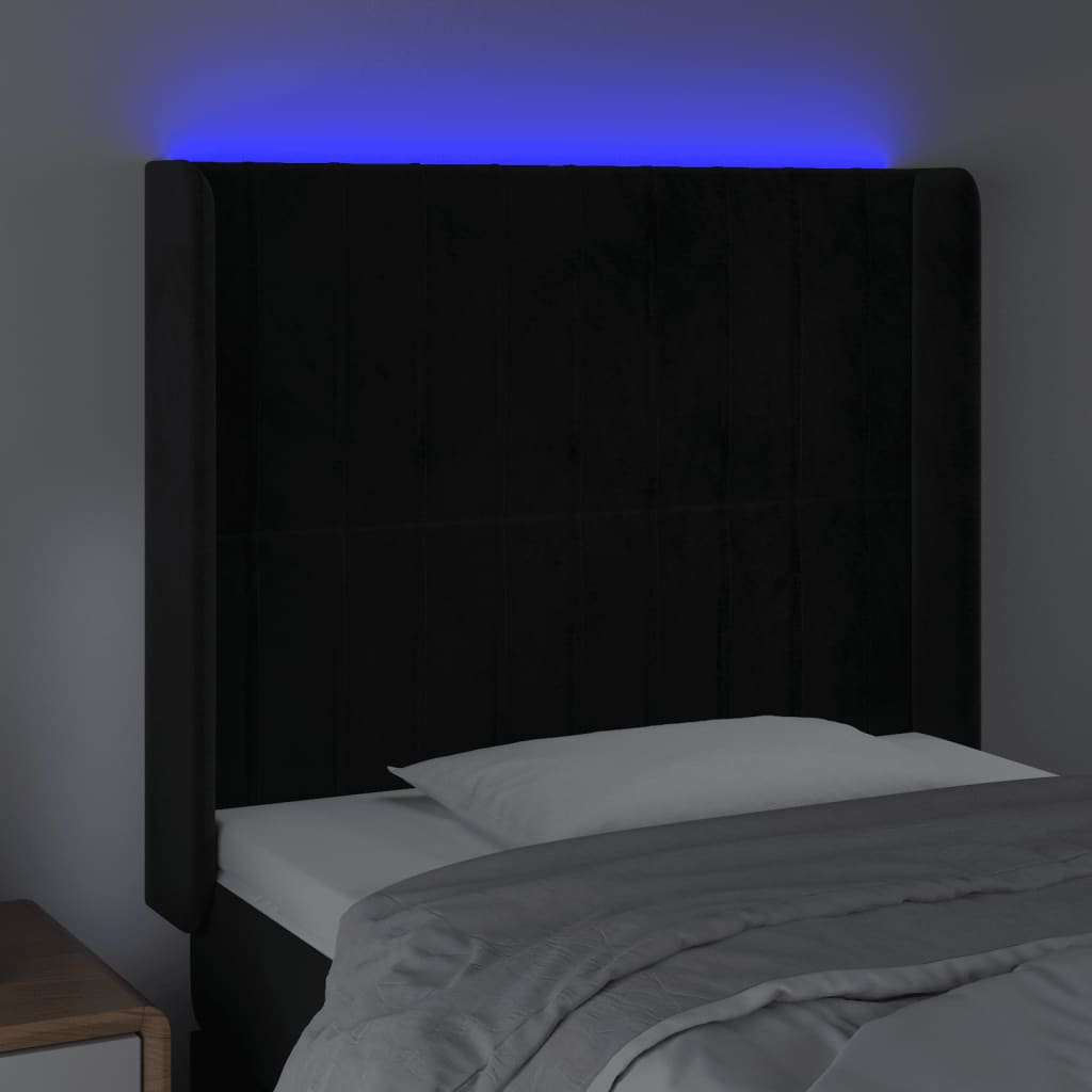LED uzglavlje crno 83x16x118/128 cm baršunasto