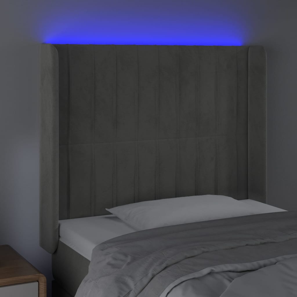 LED uzglavlje svjetlosivo 93 x 16 x 118/128 cm baršunasto