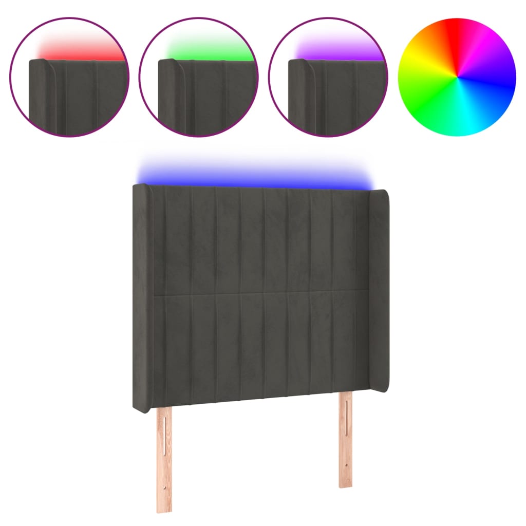 LED uzglavlje tamnosivo 93x16x118/128 cm baršunasto